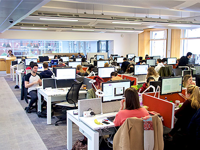 Photo of a PC cluster in the Alan Gilbert Learning Commons